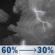 Thursday Night: Showers and thunderstorms likely. Mostly cloudy, with a low around 33. West southwest wind 5 to 10 mph. Chance of precipitation is 60%. New rainfall amounts between a tenth and quarter of an inch possible. Thursday Night: Showers And Thunderstorms Likely